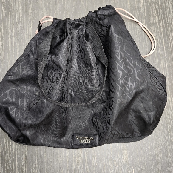 Victoria's Secret Overnight Travel Packable Tote Bag Purse Black Pink Lightweigh - Picture 4 of 7